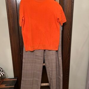 Lafayette 148 New York metallic trim mock neck 100% cashmere in orange ember